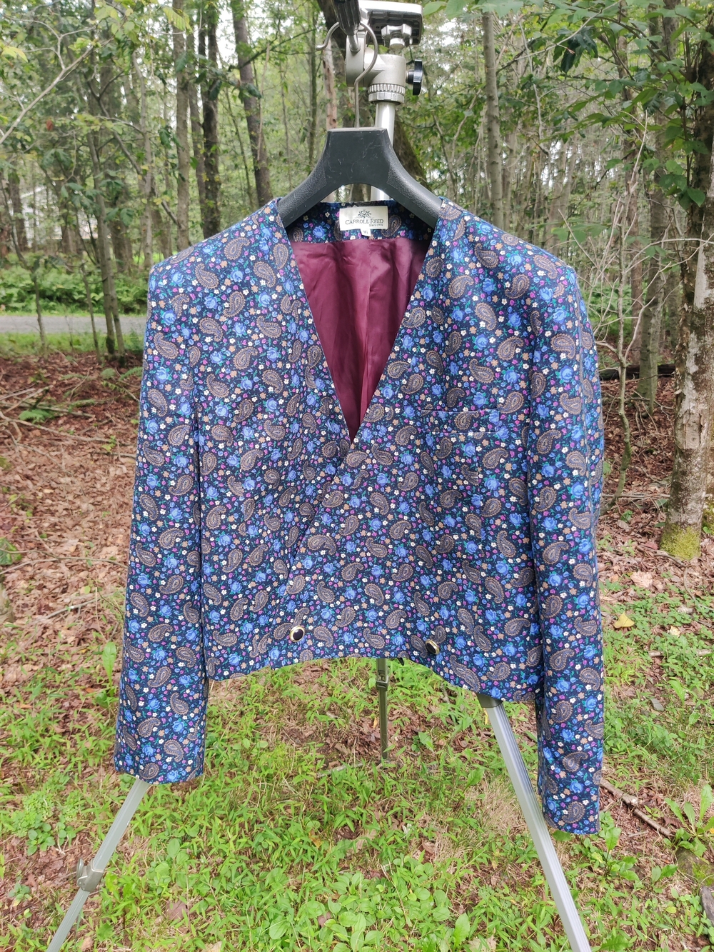VTG 80s Cropped Jacket Blazer Womens 16 Paisley Floral Power Dressing Wool READ